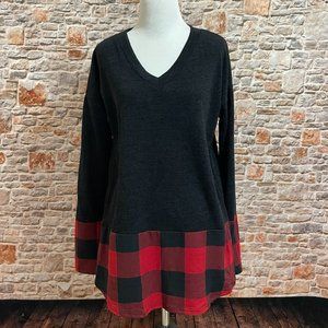 NWT Cream N Sugar Buffalo Red & Black Plaid Long Sleeve V-Neck Top S